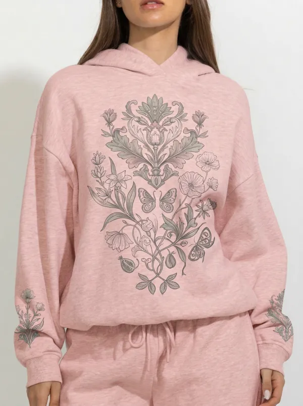 Women's Botanical Butterfly Floral Damask Printed Hoodie