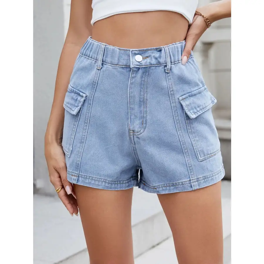 Everyday High Waist Pocketed Cargo Denim Shorts