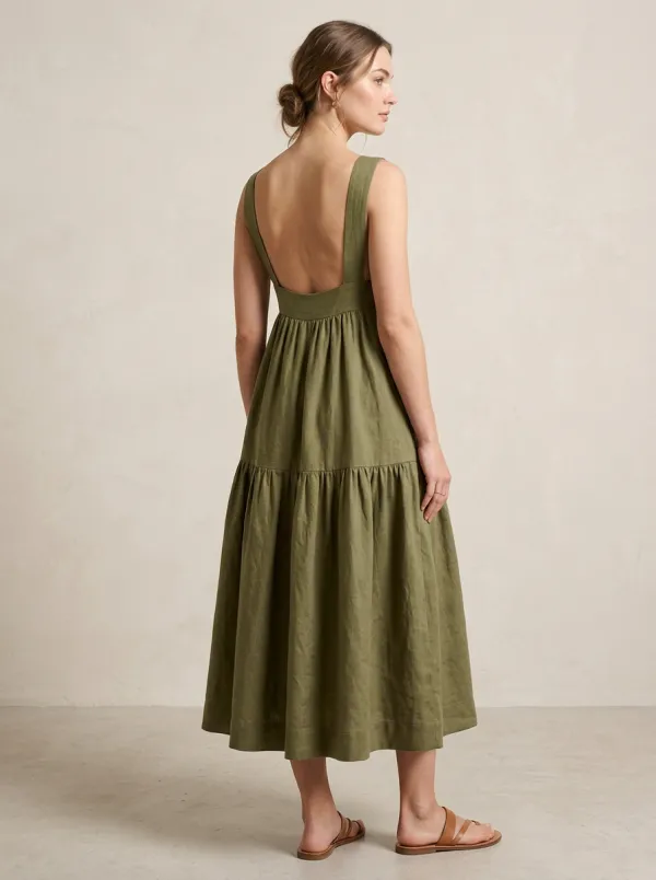 Women's Casual Tiered Midi Backless Dress