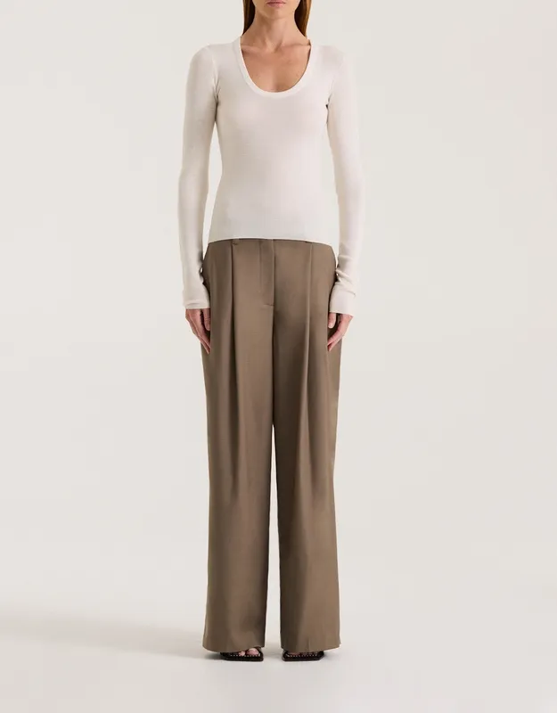 Cream Merino Scoop Neck Long Sleeve Top