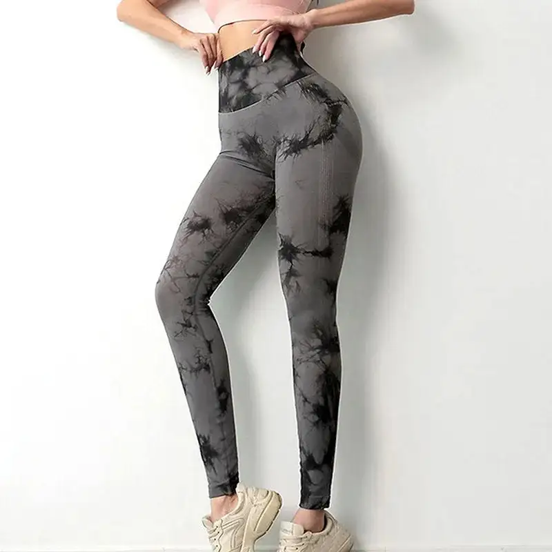 Tie Dye Gym Leggings Seamless Pants Scrunch Sports Fitness High Waist