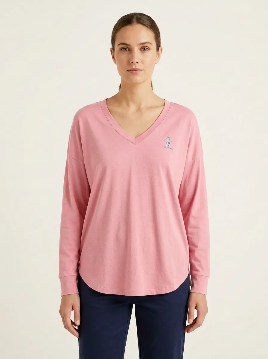 Women's V-Neck Graphic Long-Sleeve T-Shirt