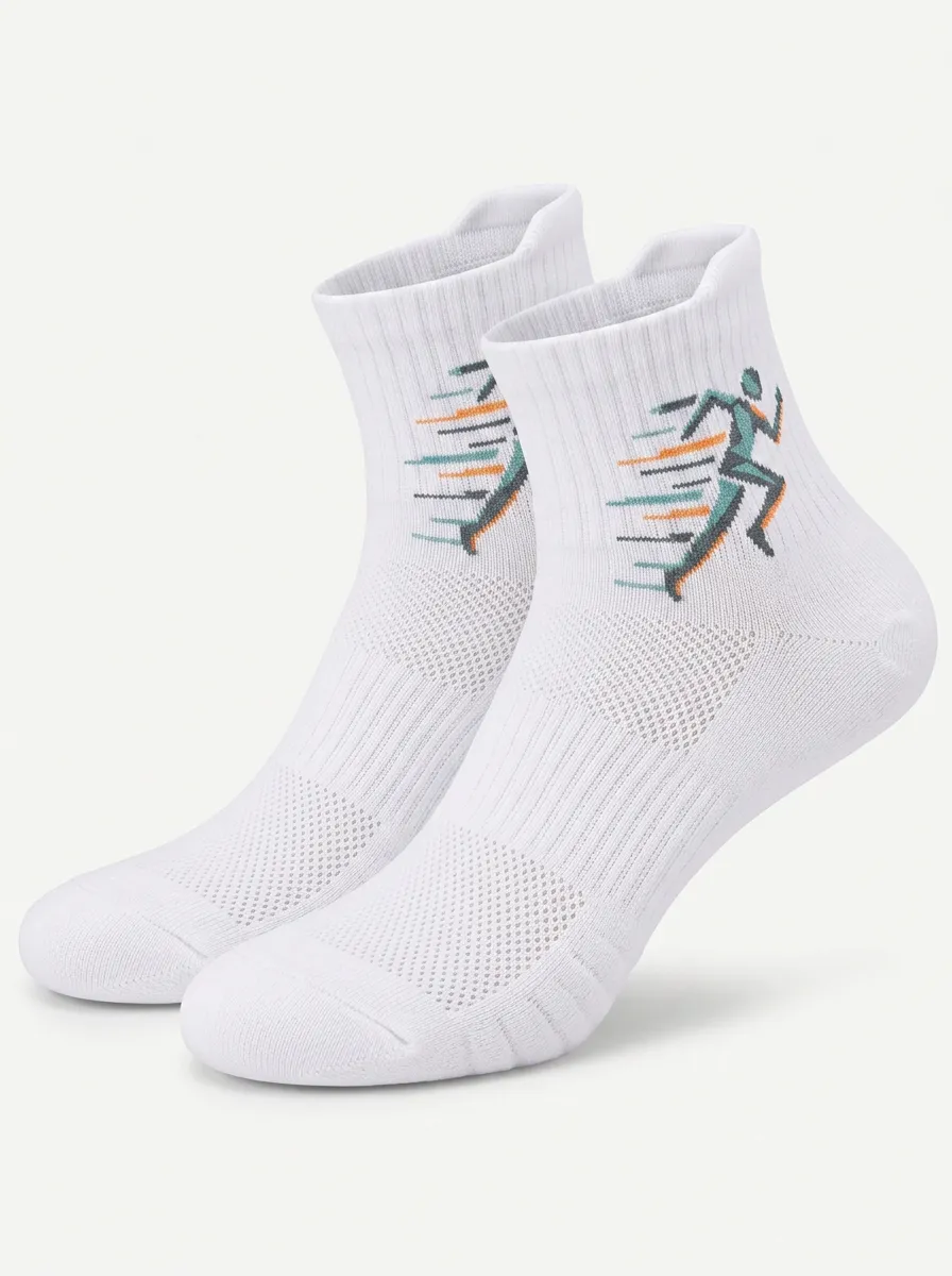 White Scenic Running Motion Graphic Sport Ankle Socks