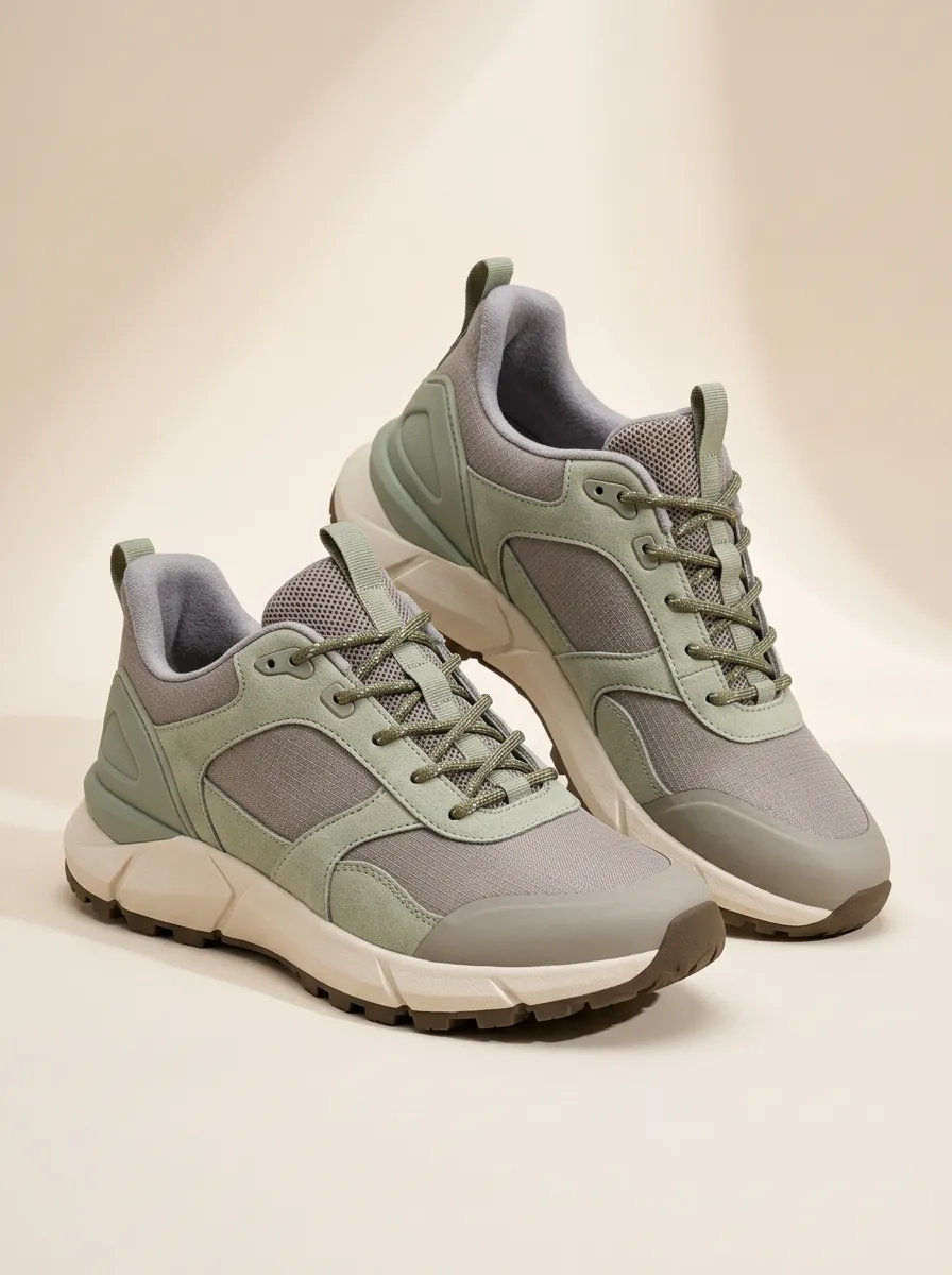Sage Green Mesh Patterned Walking Shoes for Women's Casual Outings