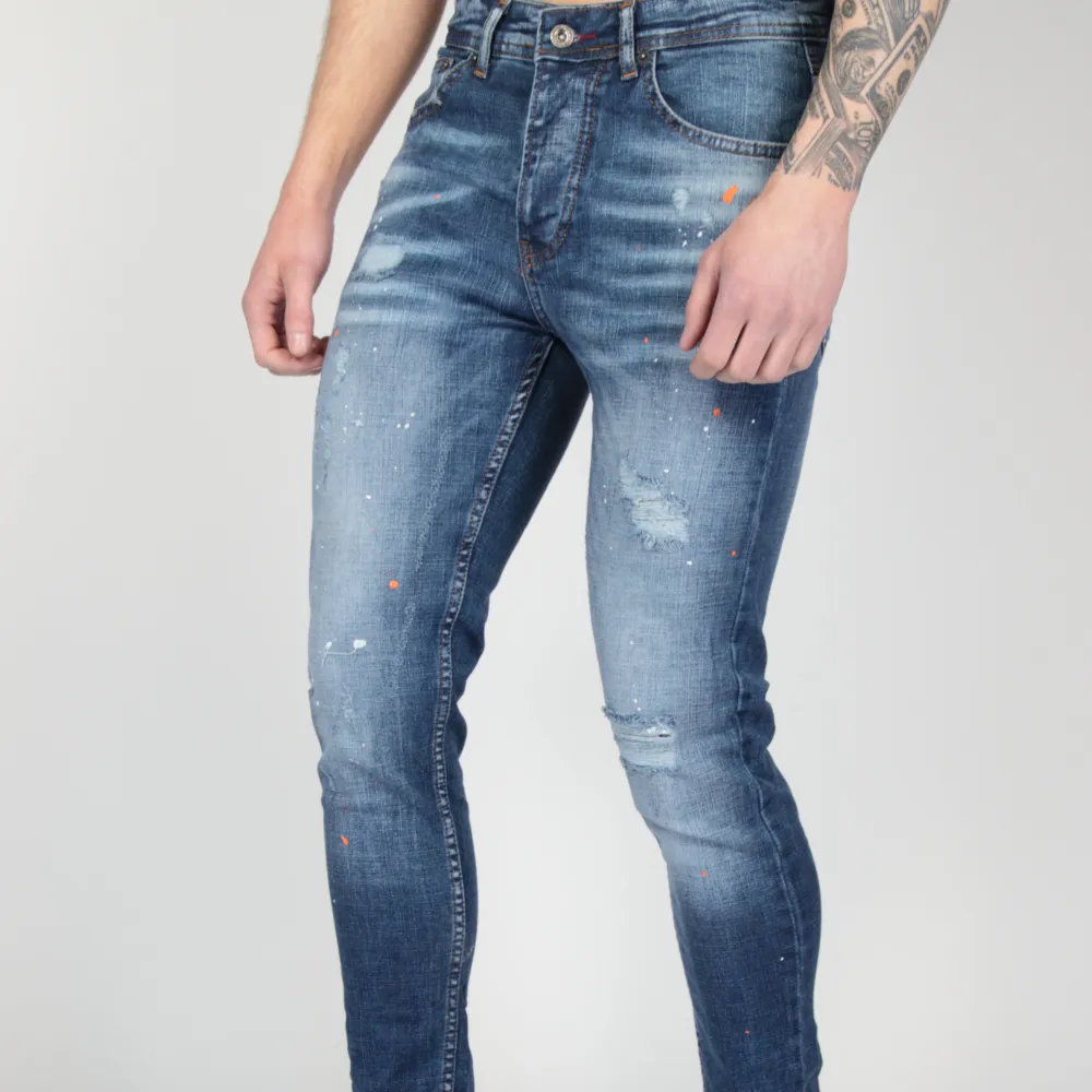 Modern Skinny Fit Paint Splatter Artistic Detail Jeans