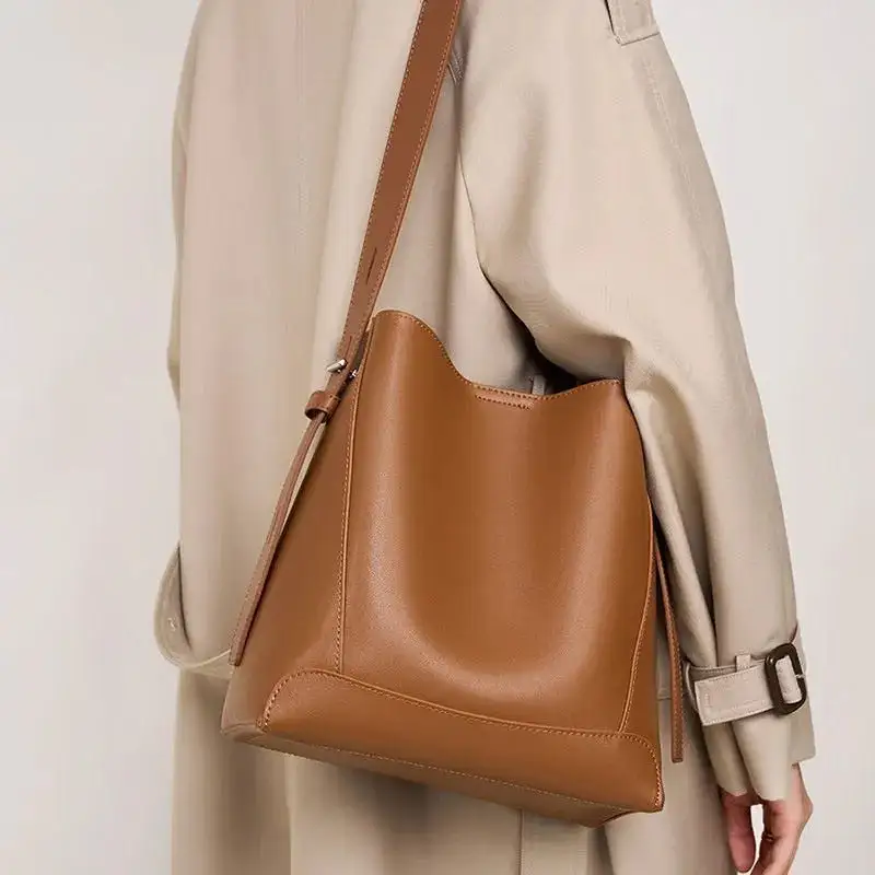 Soft Roomy Leather Bucket Bag