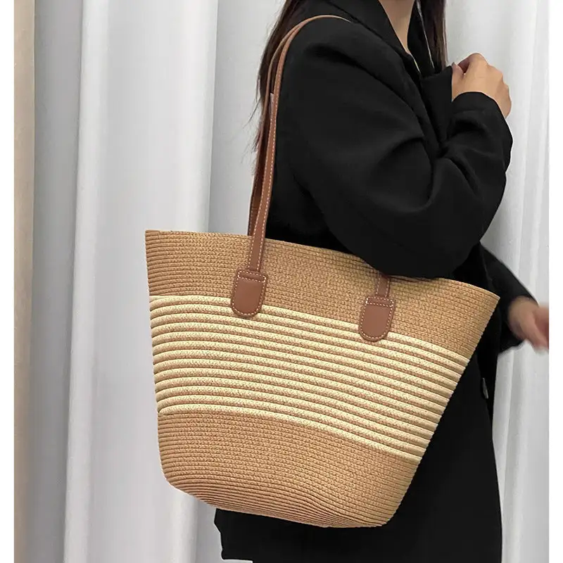 Structured Utility Straw Tote Bag