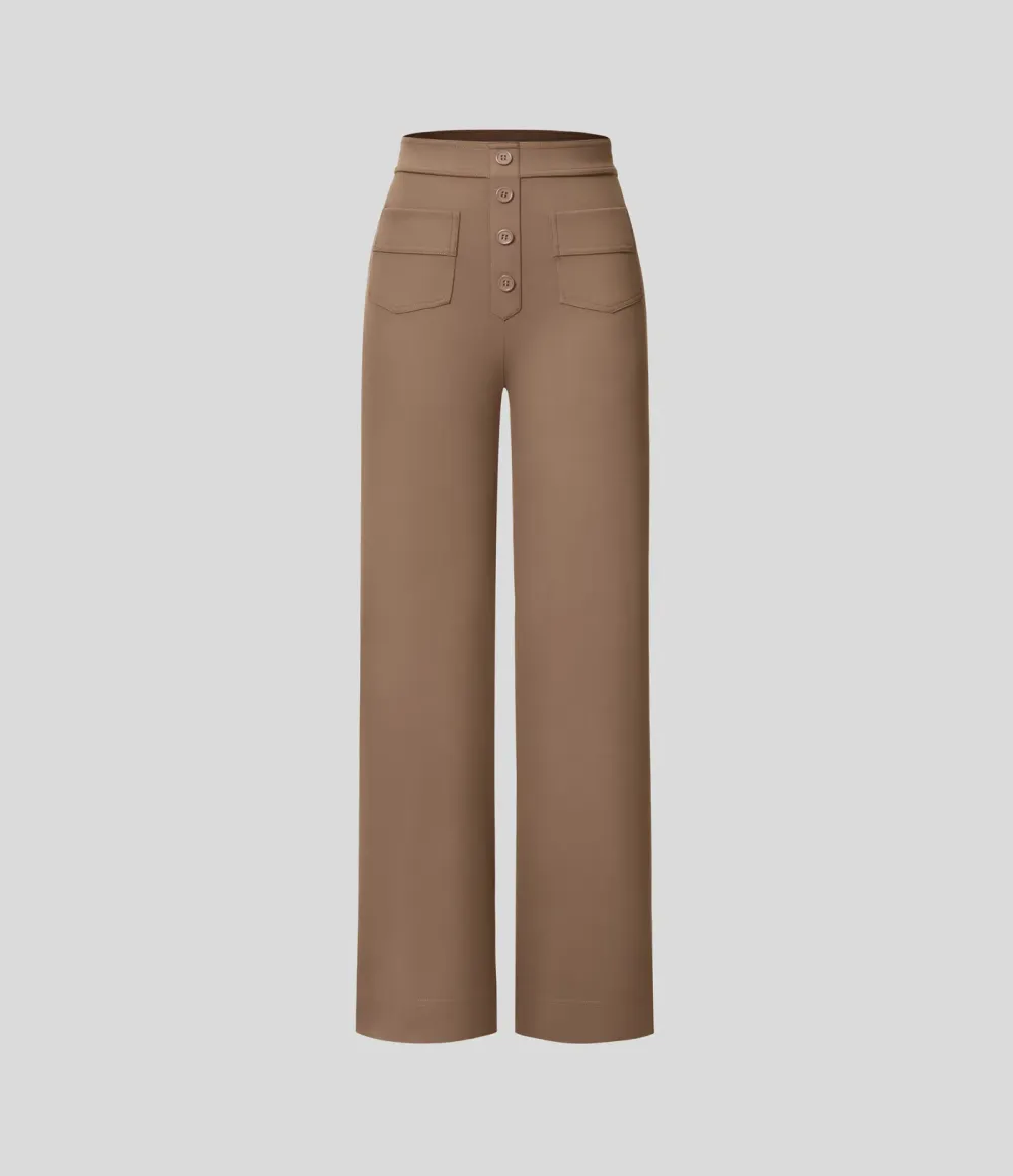 DayStretch High Waisted Pockets Straight Leg Casual Pants