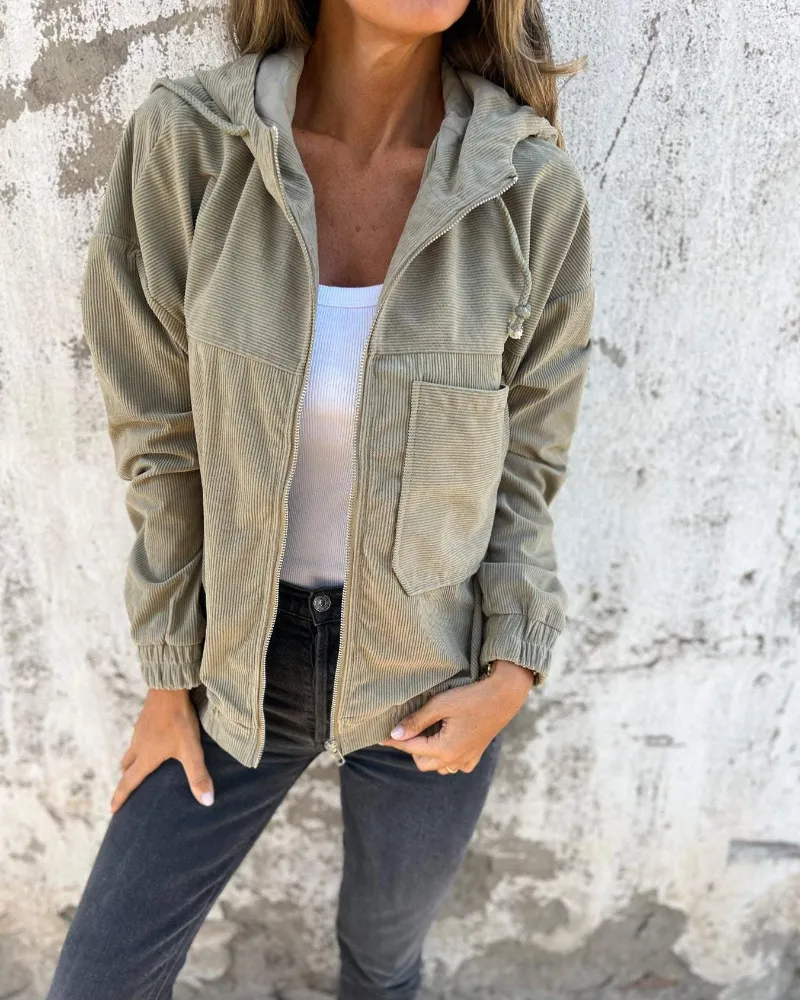 Hooded Corduroy Knit Jacket