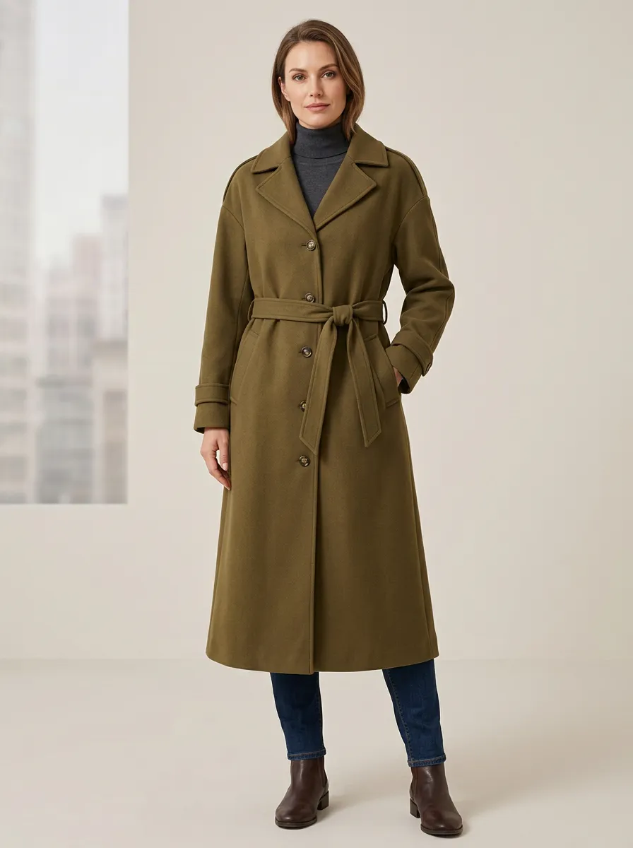 Women's Classic Belted Long Trench Coat