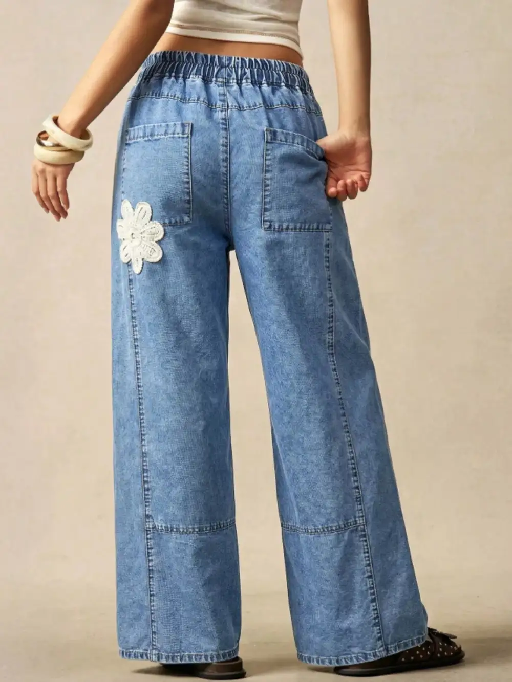 Wide-Leg Drawstring Jeans For Women