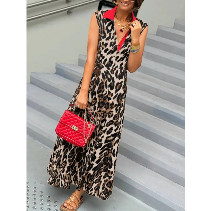 Plus Size Leopard Print Sleeveless Maxi Dress