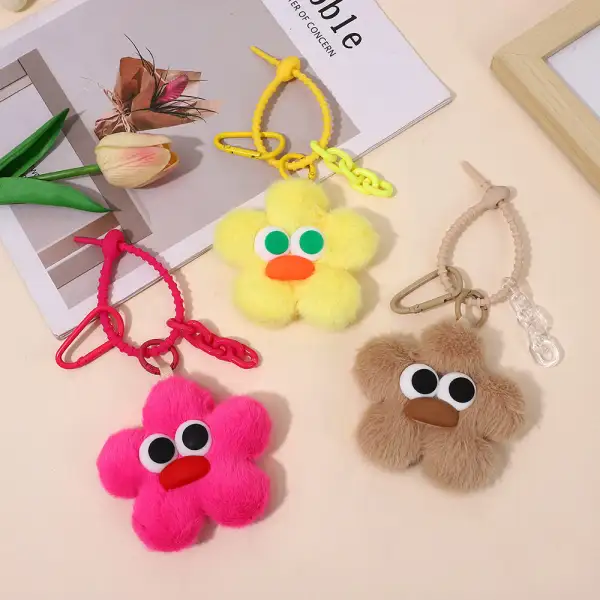 Creative Cartoon Fluffy Keychain Flower Smile Bag Charm