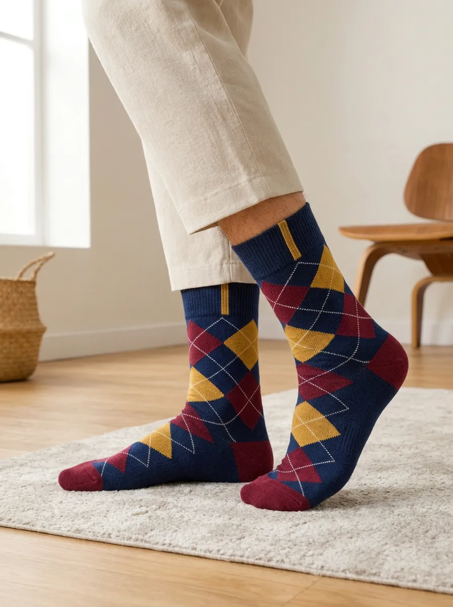 Men's Refined Argyle Pattern Crew Socks