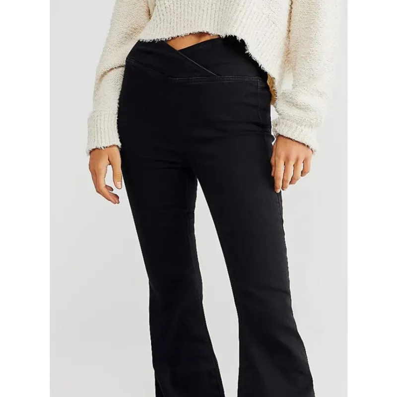 Asymmetric Waist Flare Jeans