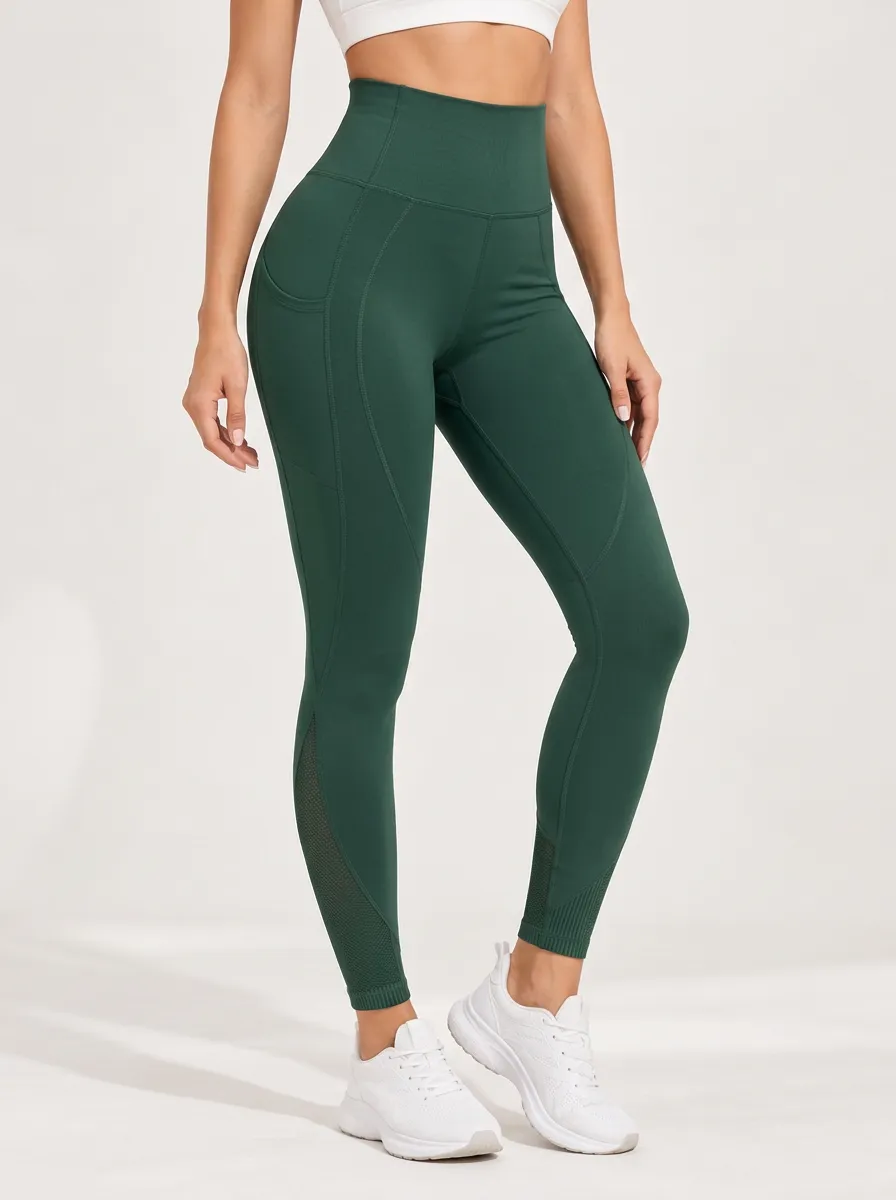 Ribbed Mesh Detail High Waist Shaping Leggings