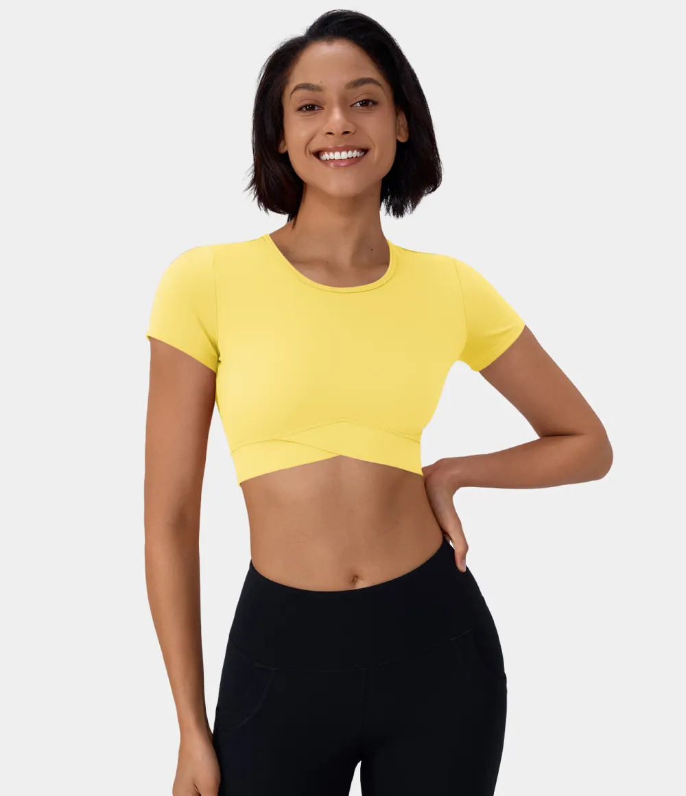 Softlyzero Plush Crossover Hem Cropped Sports Top