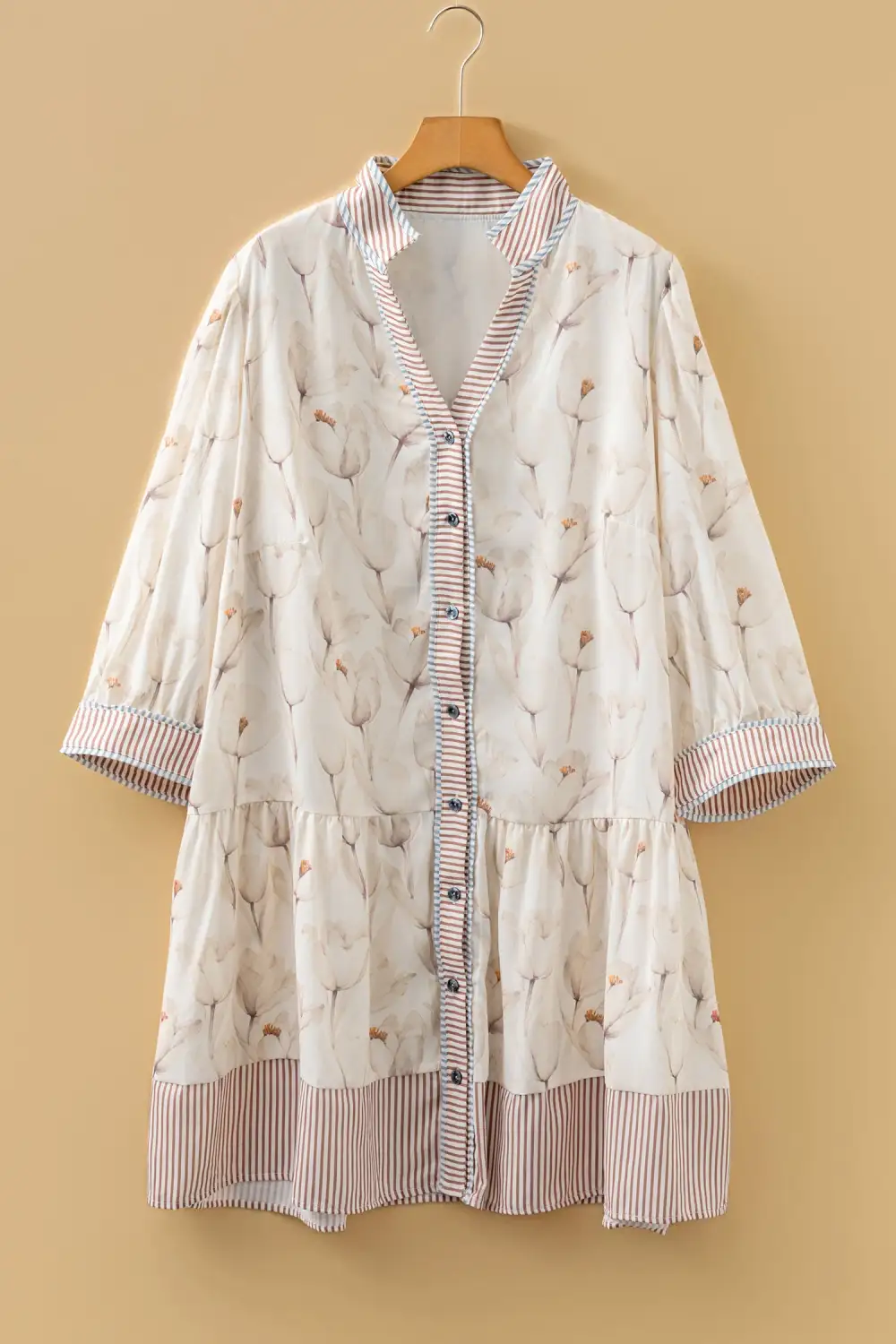 Lightweight Feel Floral Striped Button Front Dress