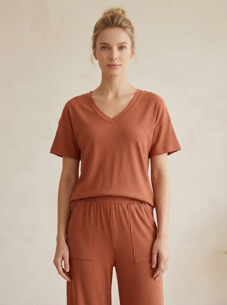 Modern Minimalist Women's V-Neck Casual Lounge Set