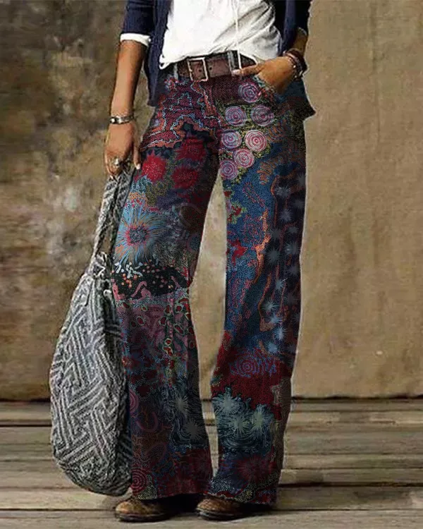 Casual Vintage Floral Printed Pants