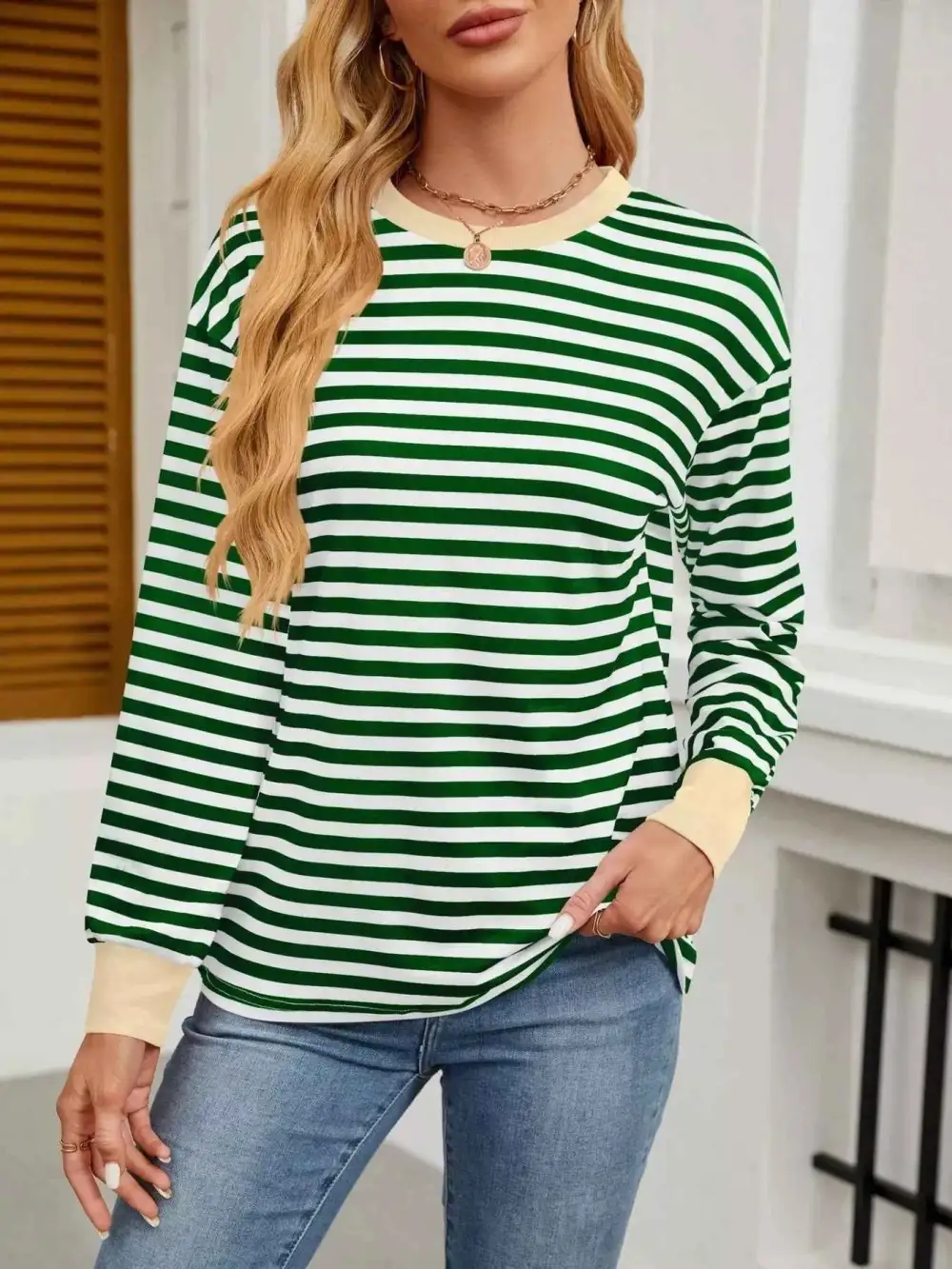 Striped Round Neck Long Sleeve T-Shirt