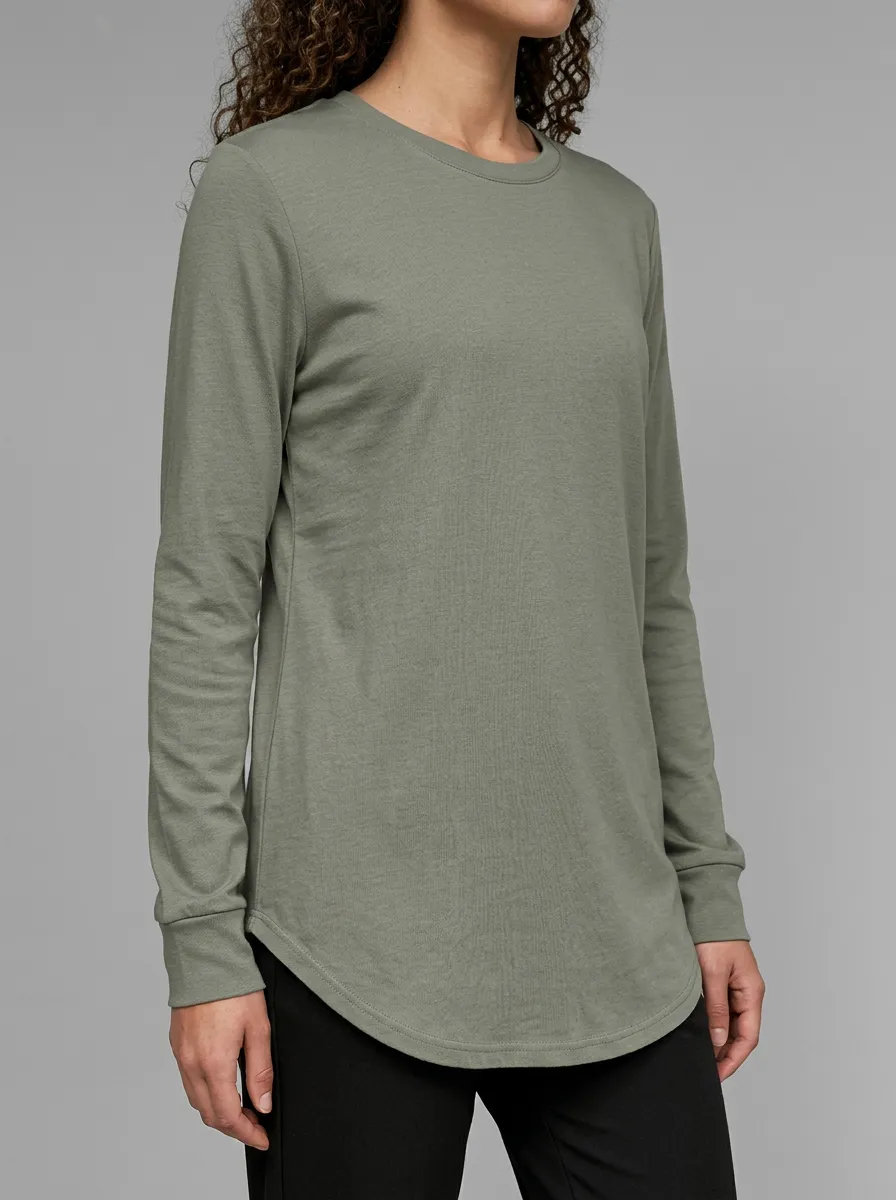 Women's Olive Green Minimalist Solid Color Long Sleeve T-shirt