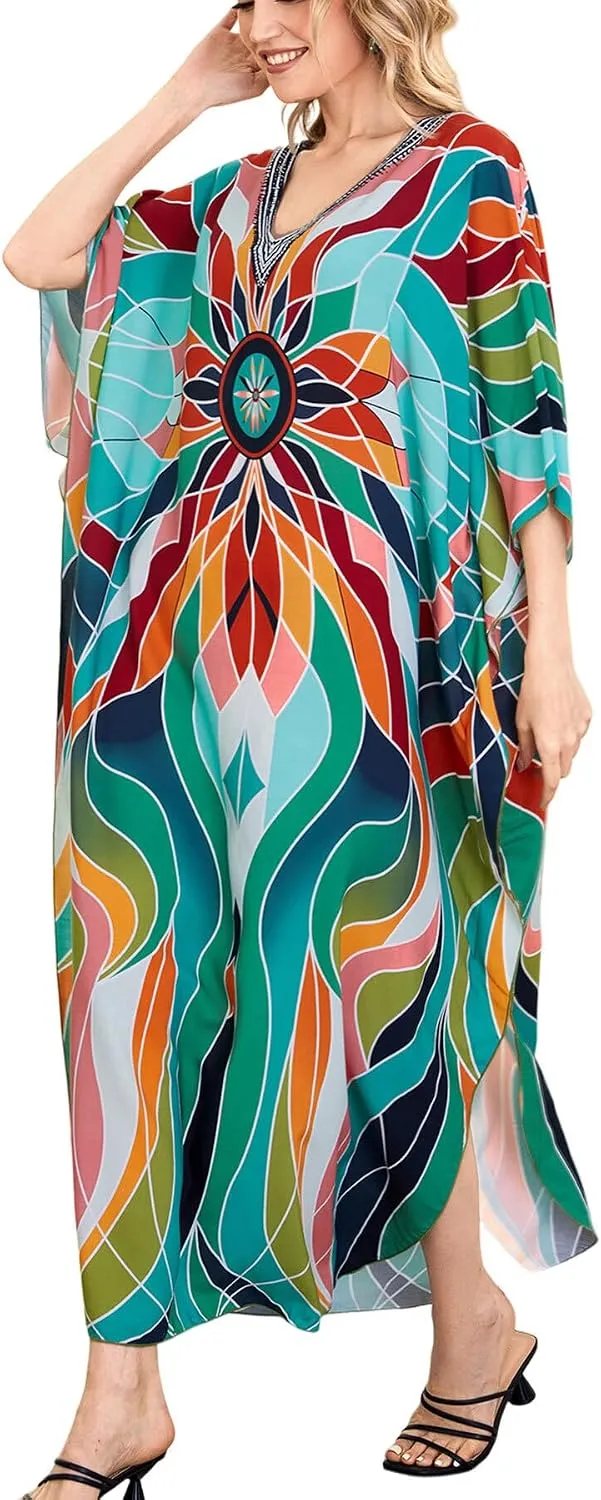 Women's Plus Size Beach Lounge Kaftan Maxi Dress swimsuit coverup for women