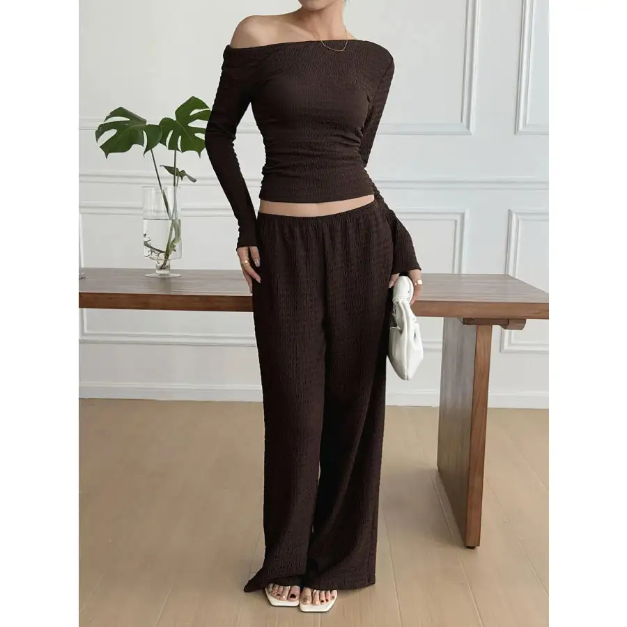 Relaxed One Shoulder Long Sleeve Top and Pants Set