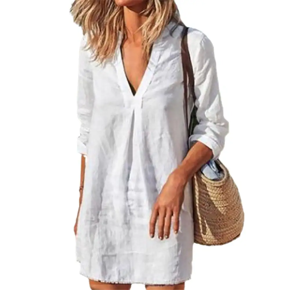 Women's A-Line V-Neck Long-Sleeve Beach Dress