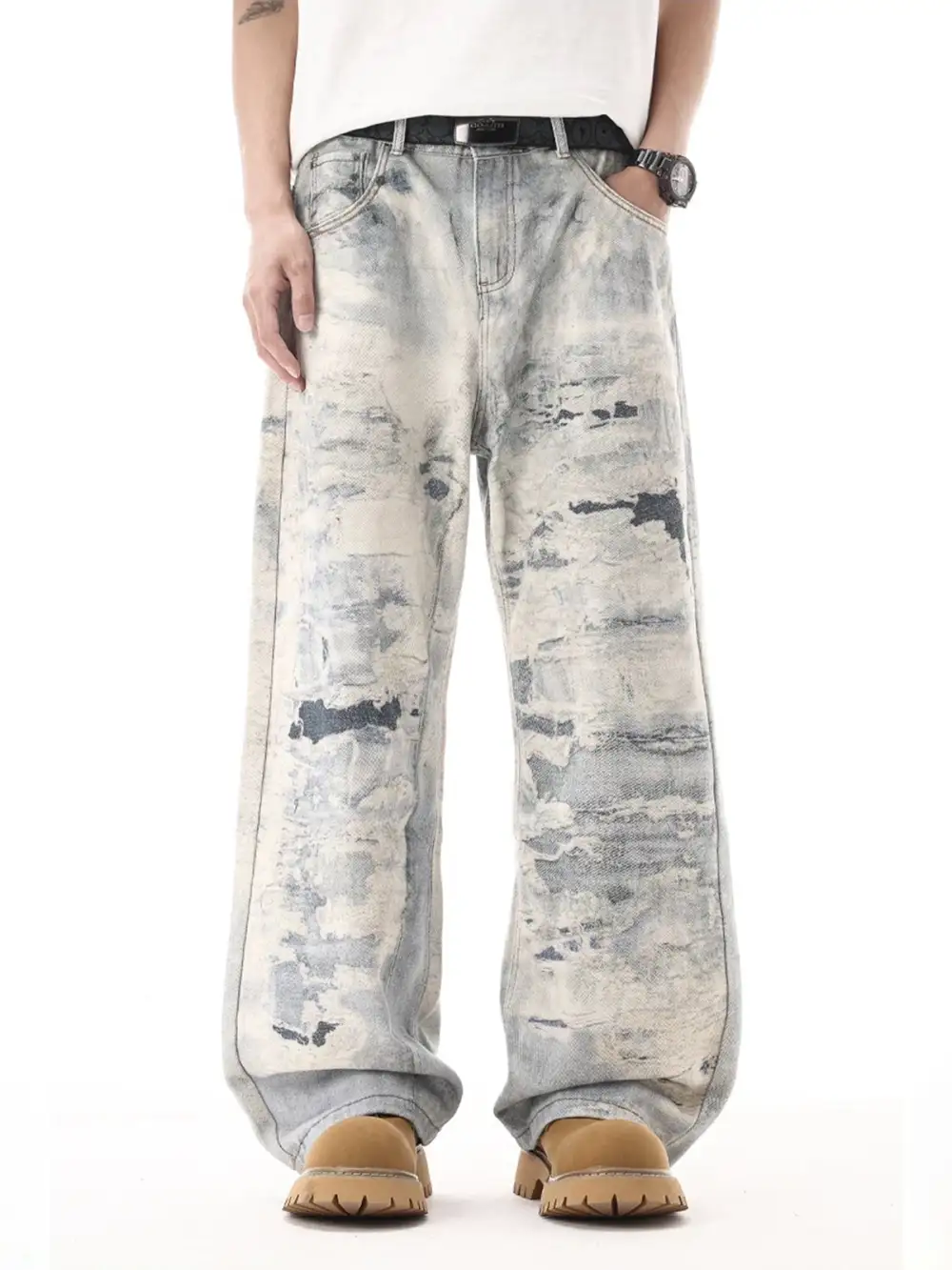Straight-Leg Graphic Printed Jeans