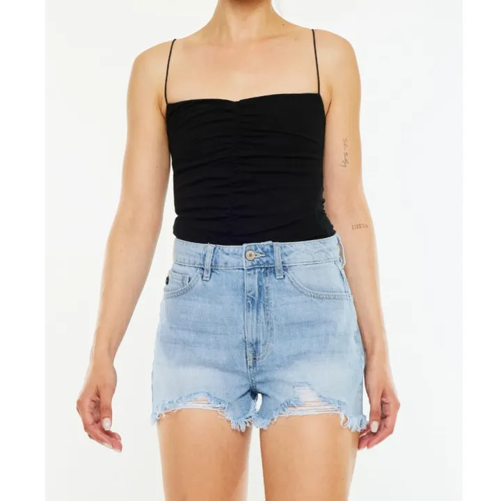 Raw Hem Distressed High Waist Denim Shorts