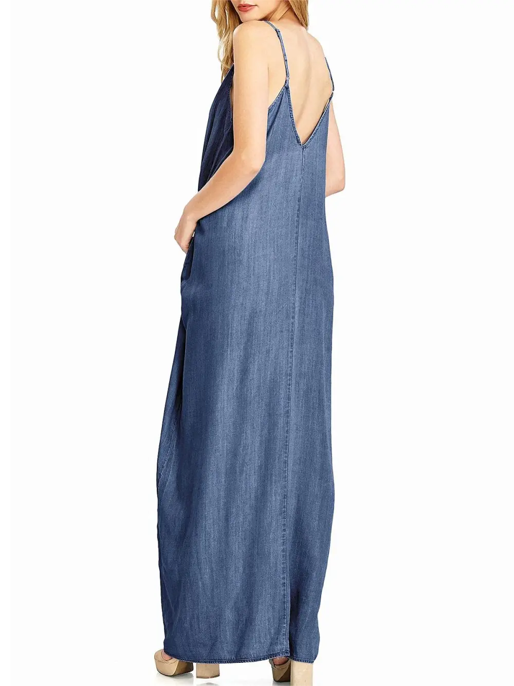 Navy Blue Pocketed Spaghetti - Strap Dress