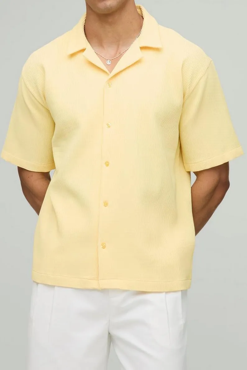 Light Yellow Short Sleeve Ribbed Shirt