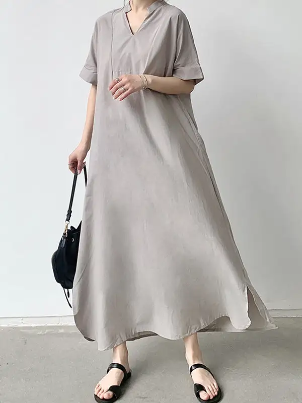 Loose Color Sleeve Neck Maxi Dress