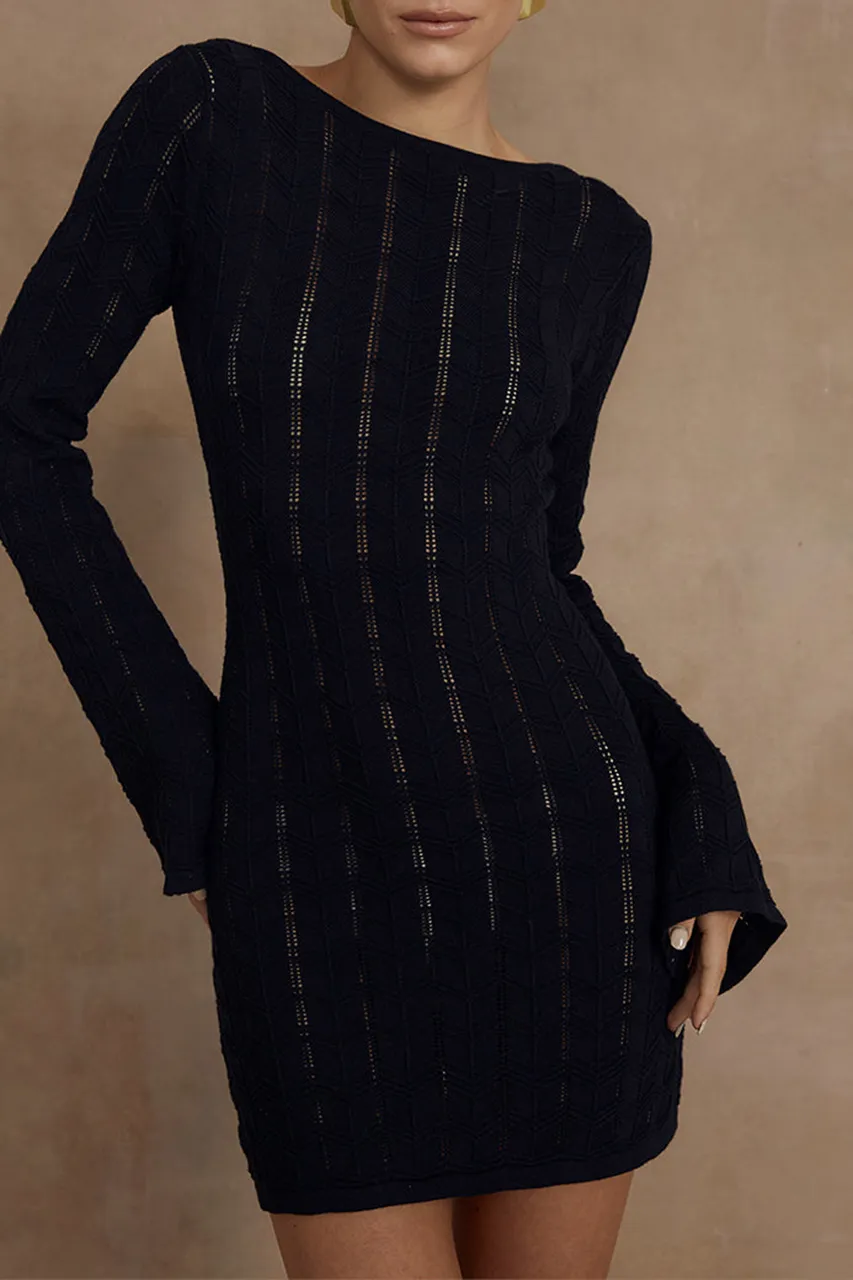 Long Sleeve Ribbed Knit Mini Dres