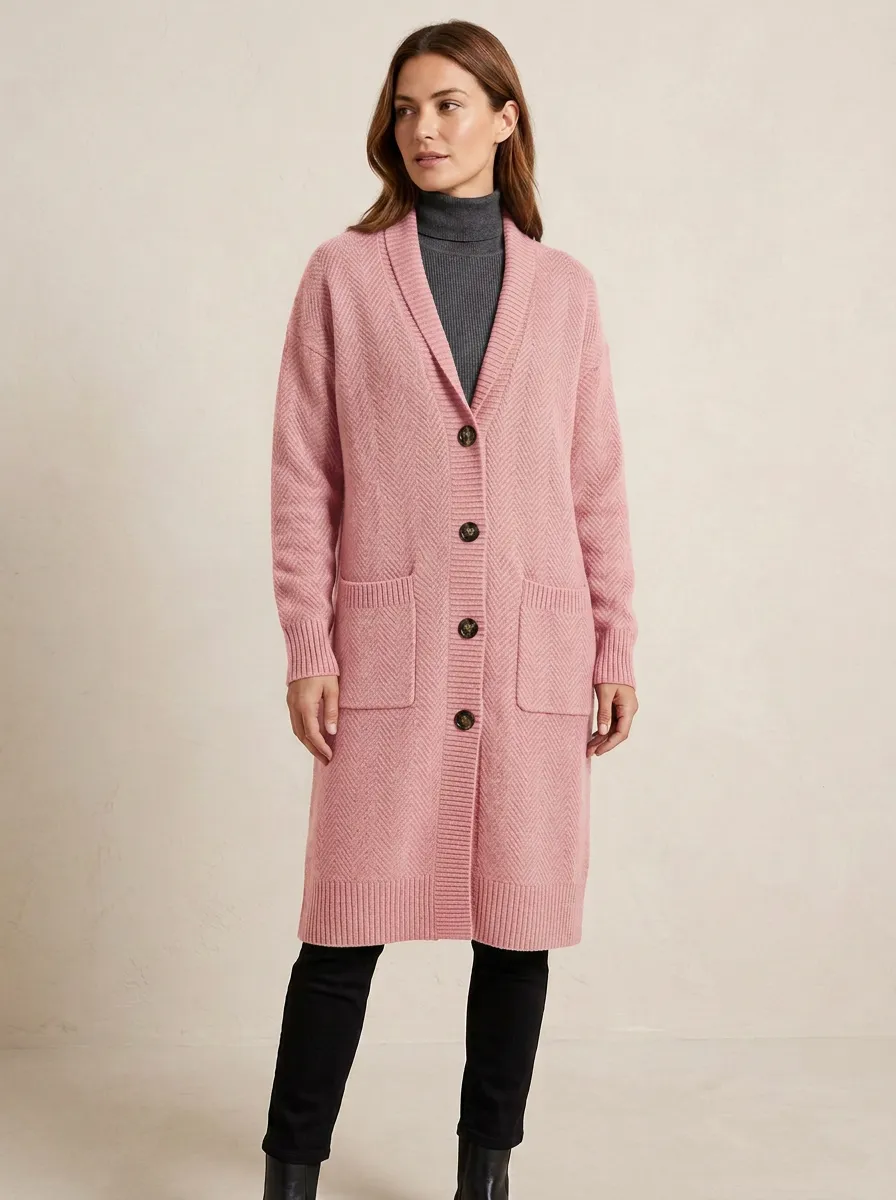 Women's Classic Herringbone Knit Cardigan