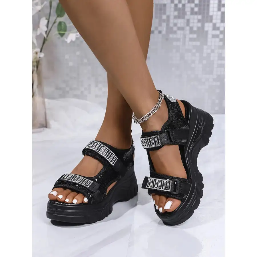 Rhinestone Open Toe Wedge Sandals