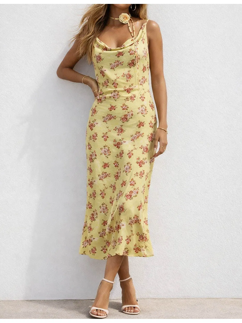 Cowl Neck Sleeveless Midi Dress