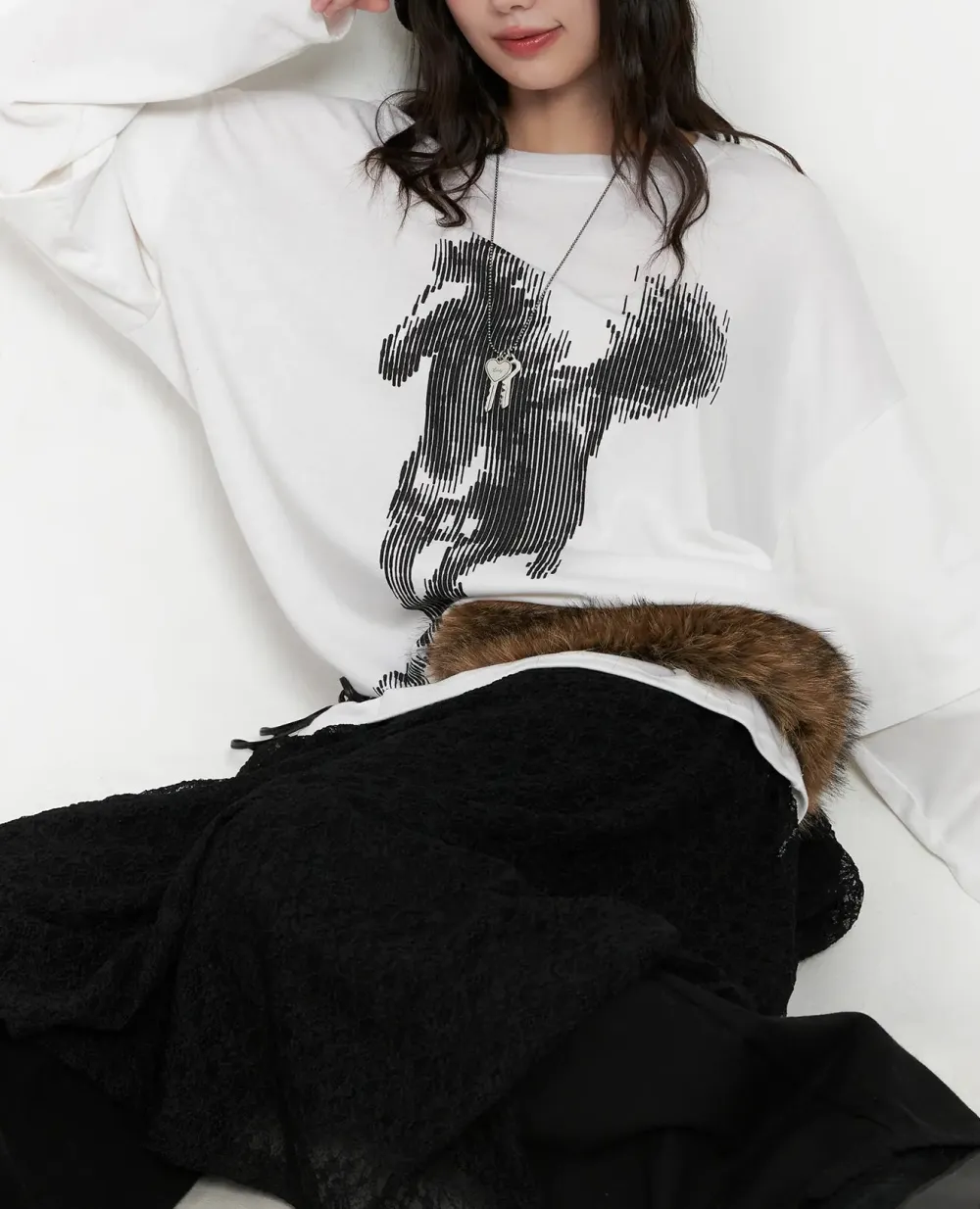 Round-Neck Oversized Graphic Long Sleeve Tee