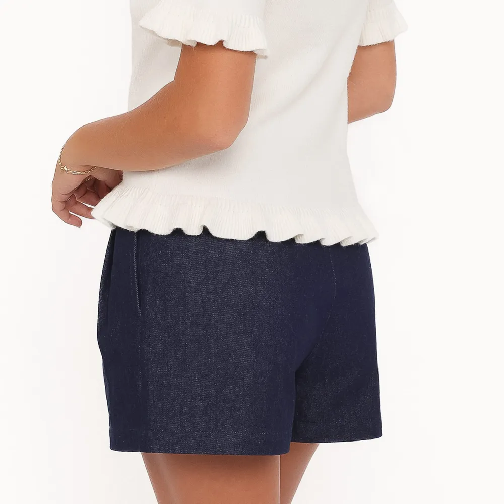 High Waist Pleated Pocket Denim Shorts