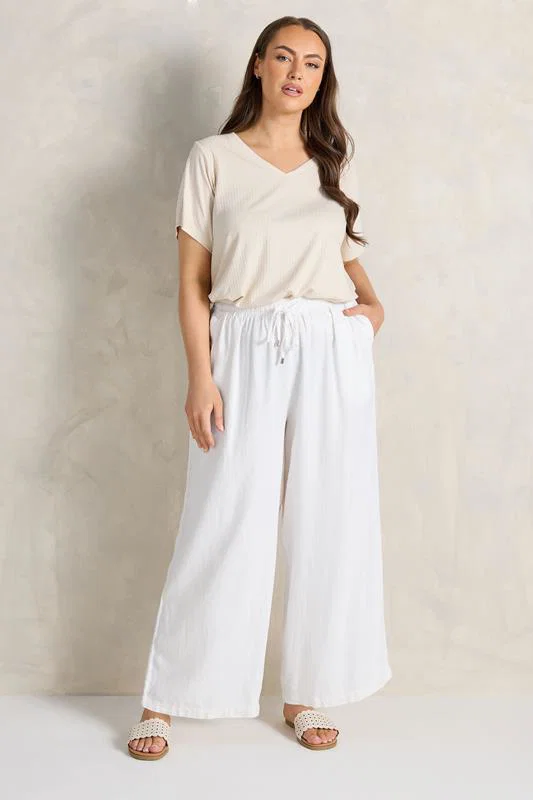White Wide Leg Premium Linen Trousers detail 2
