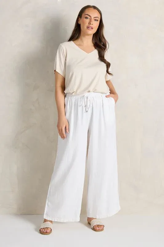 White Wide Leg Premium Linen Trousers