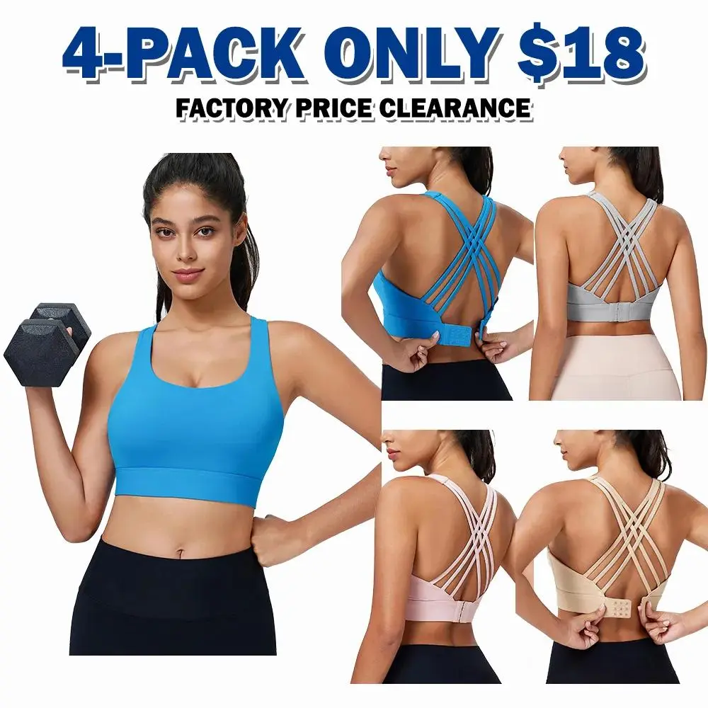 Women's Sport Bras 3 Row Adjustable Hook-eye Closure Criss-Cross Back Workout Bras