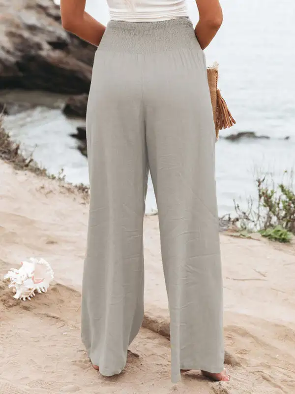 Wide Leg Slub Loose Trousers Pants