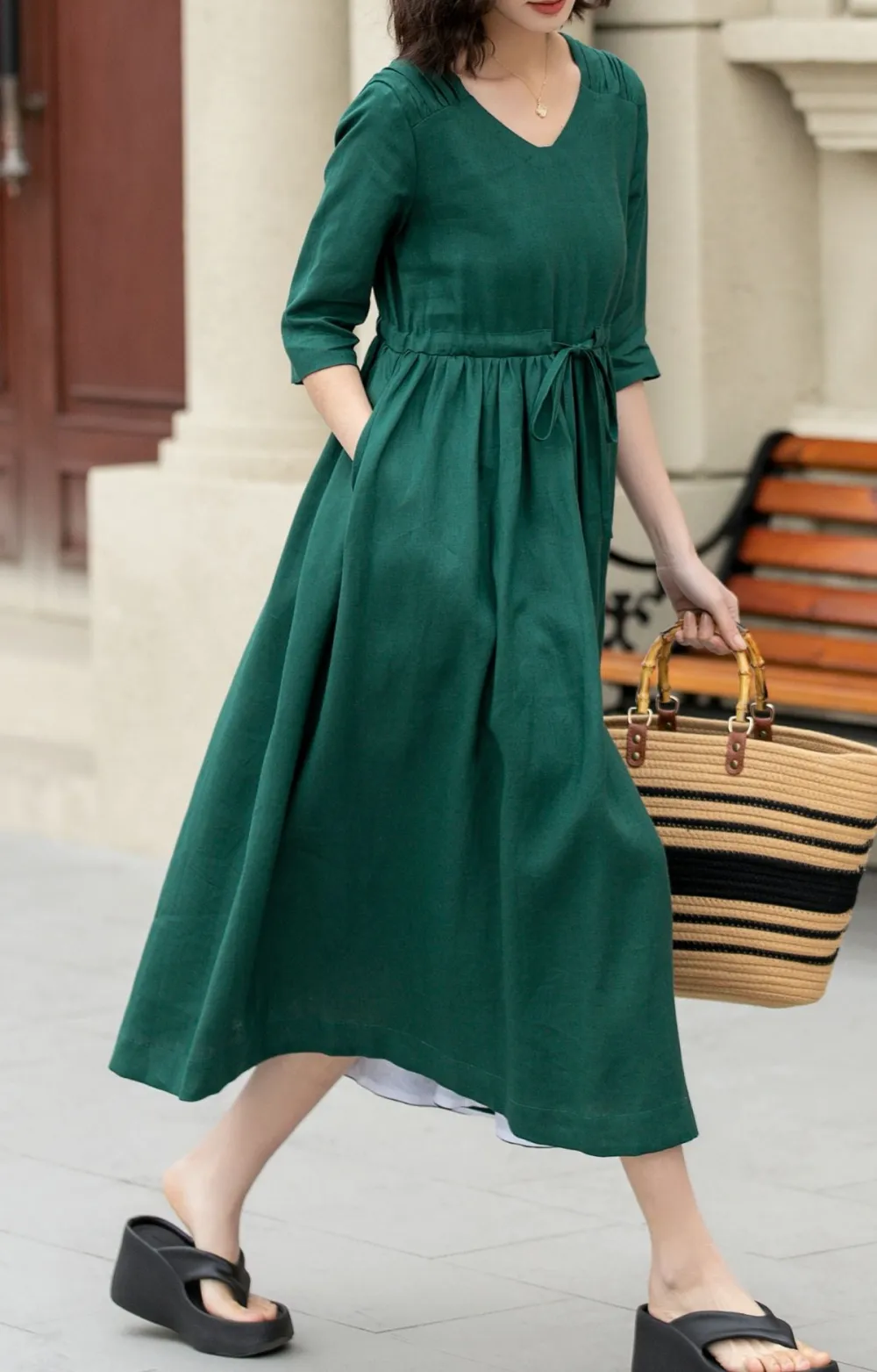 Structured Linen Midi Dress