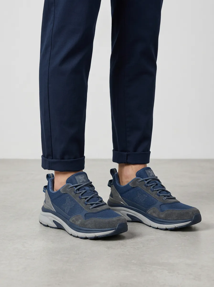 Men's Navy Casual Sport Mesh Suede Athletic Sneakers