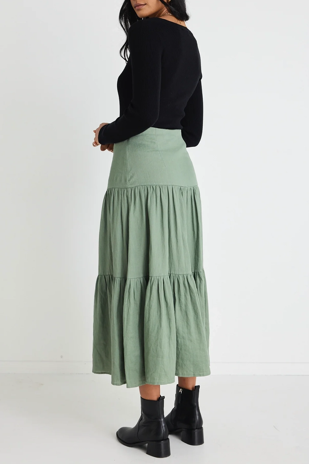 Light Green Tiered Midi Skirt