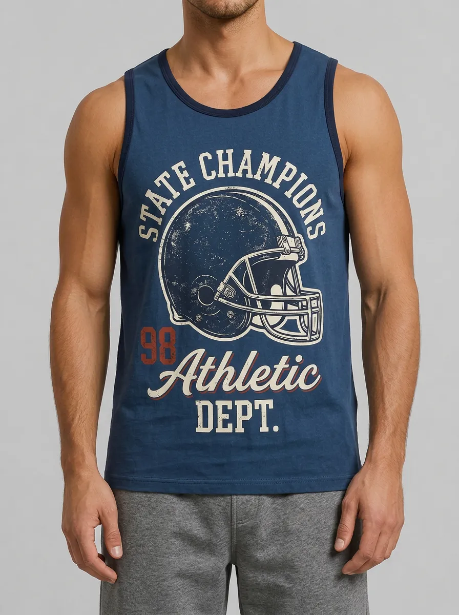 Men's Football Lover State Champions Helmet Printed Tank Top