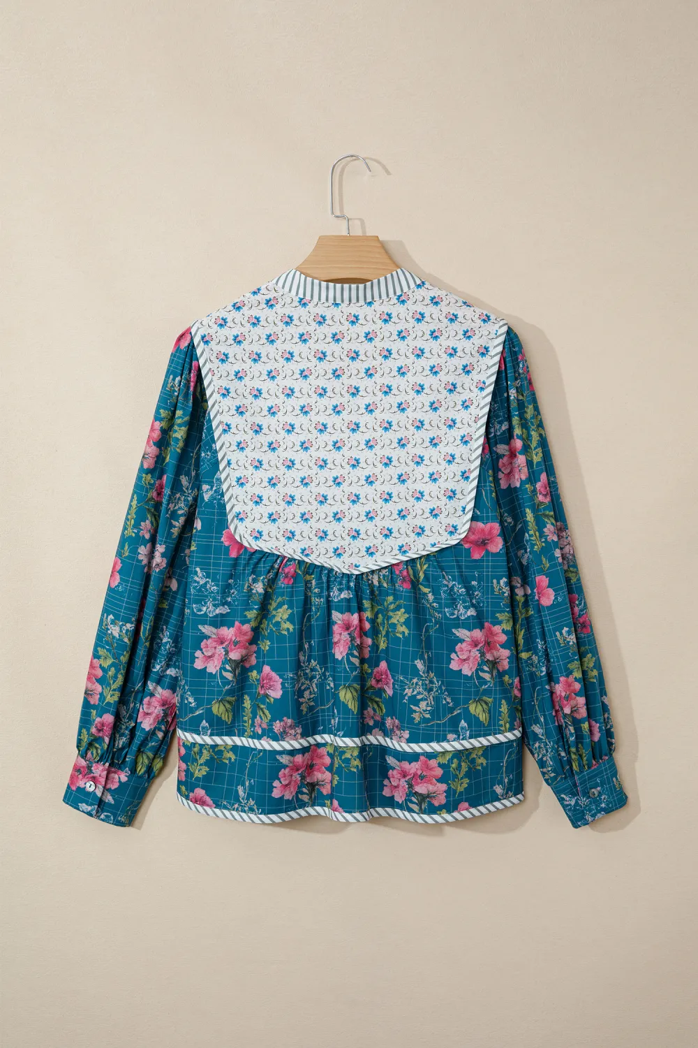 Sky Blue Floral Print Contrast Blouse