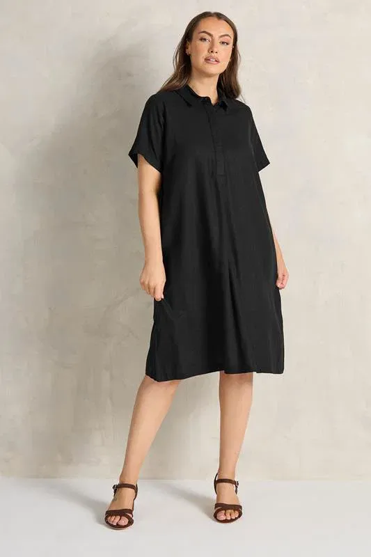Black Premium Linen Shirt Dress